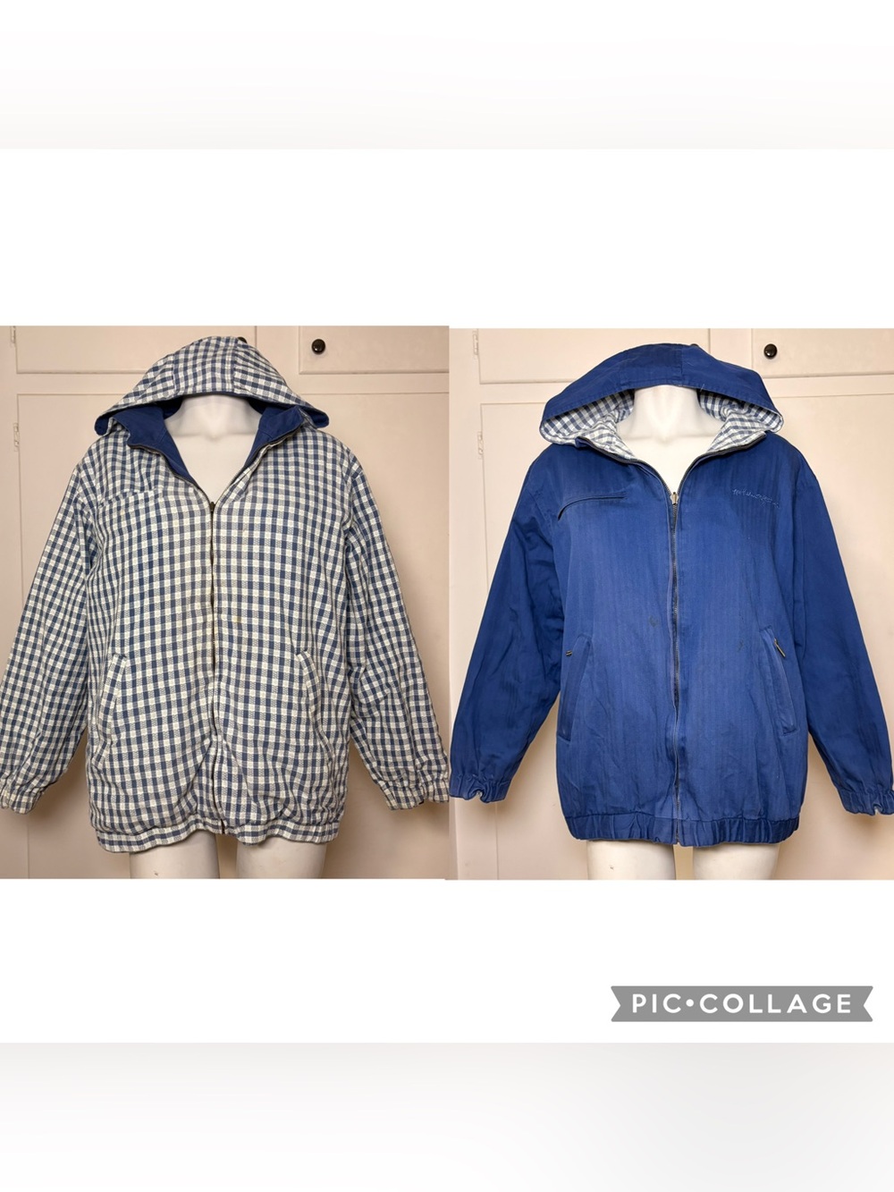 Vintage 90s Northern Reflections Blue Cotton Reversible Hooded Zip Up Jacket